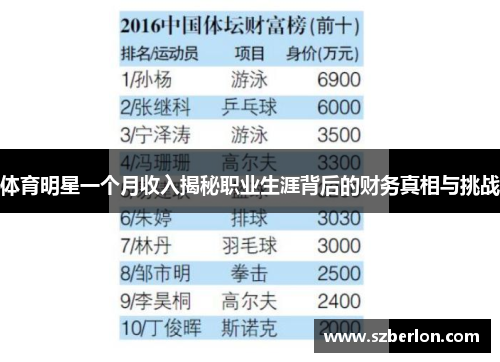 体育明星一个月收入揭秘职业生涯背后的财务真相与挑战